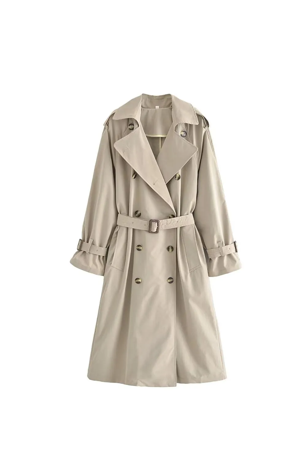 ‘ Aaron’ Belt-Accented Relaxed Mid-Length Trench Coat