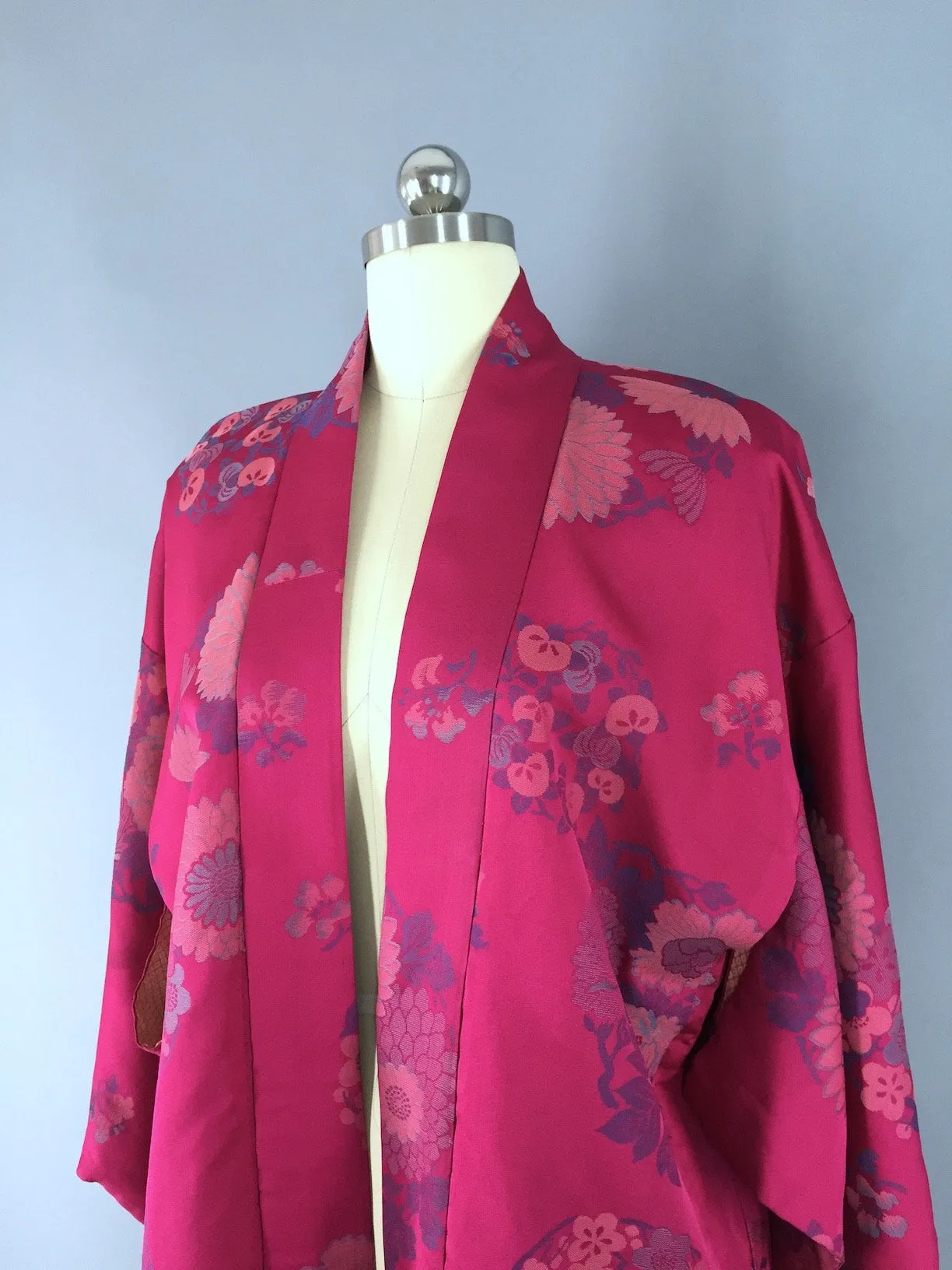 1950s Haori Kimono Cardigan / Magenta Pink Omeshi