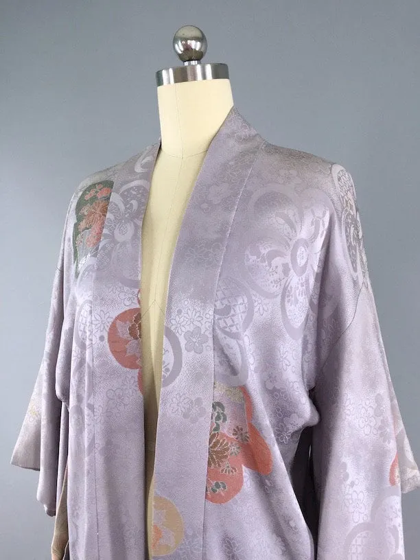 1950s Silk Haori Kimono Cardigan / Silver Grey Lavender