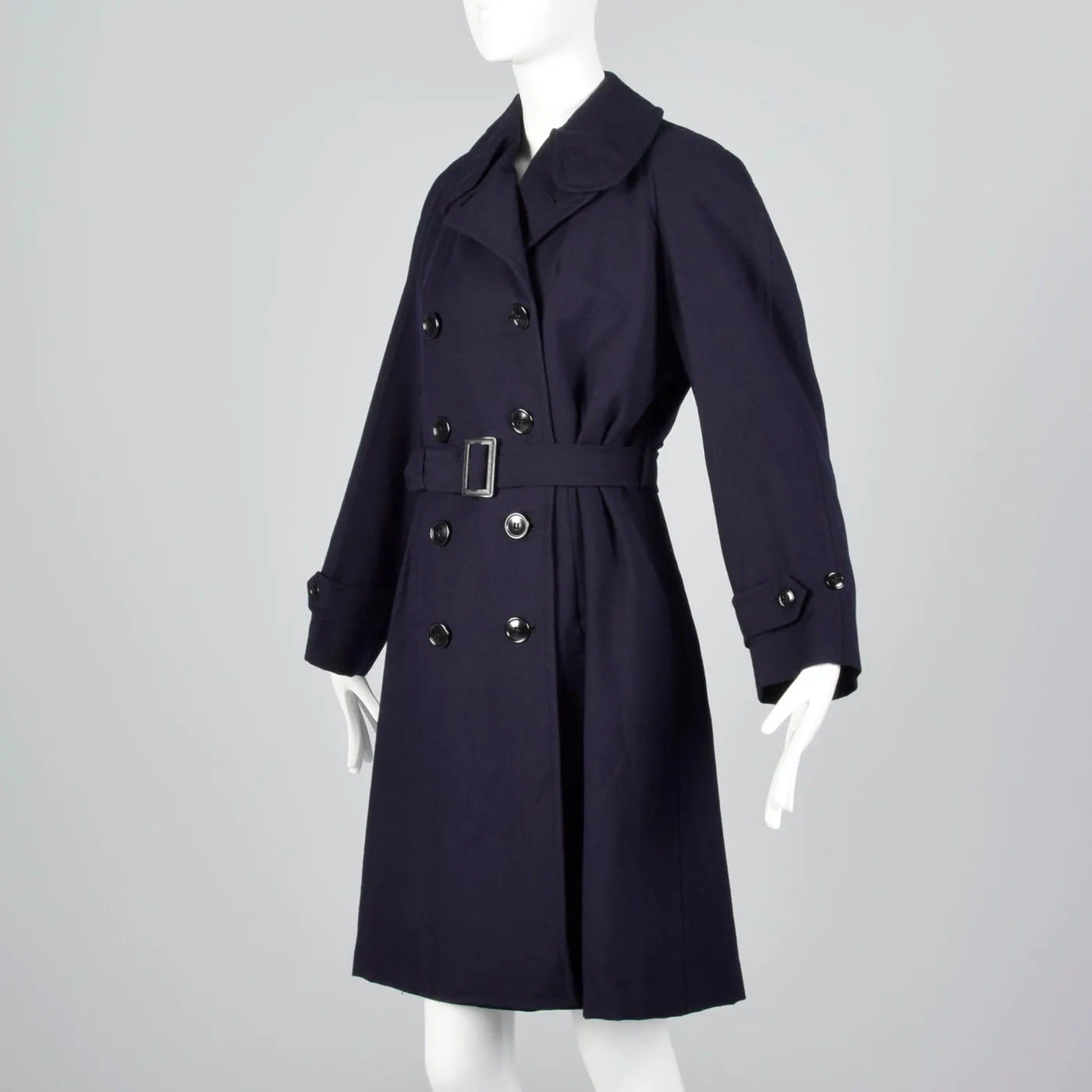 1960s Navy Blue Wool Trench Coat