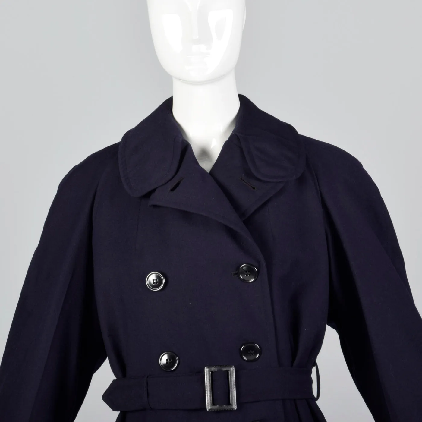 1960s Navy Blue Wool Trench Coat