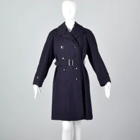 1960s Navy Blue Wool Trench Coat