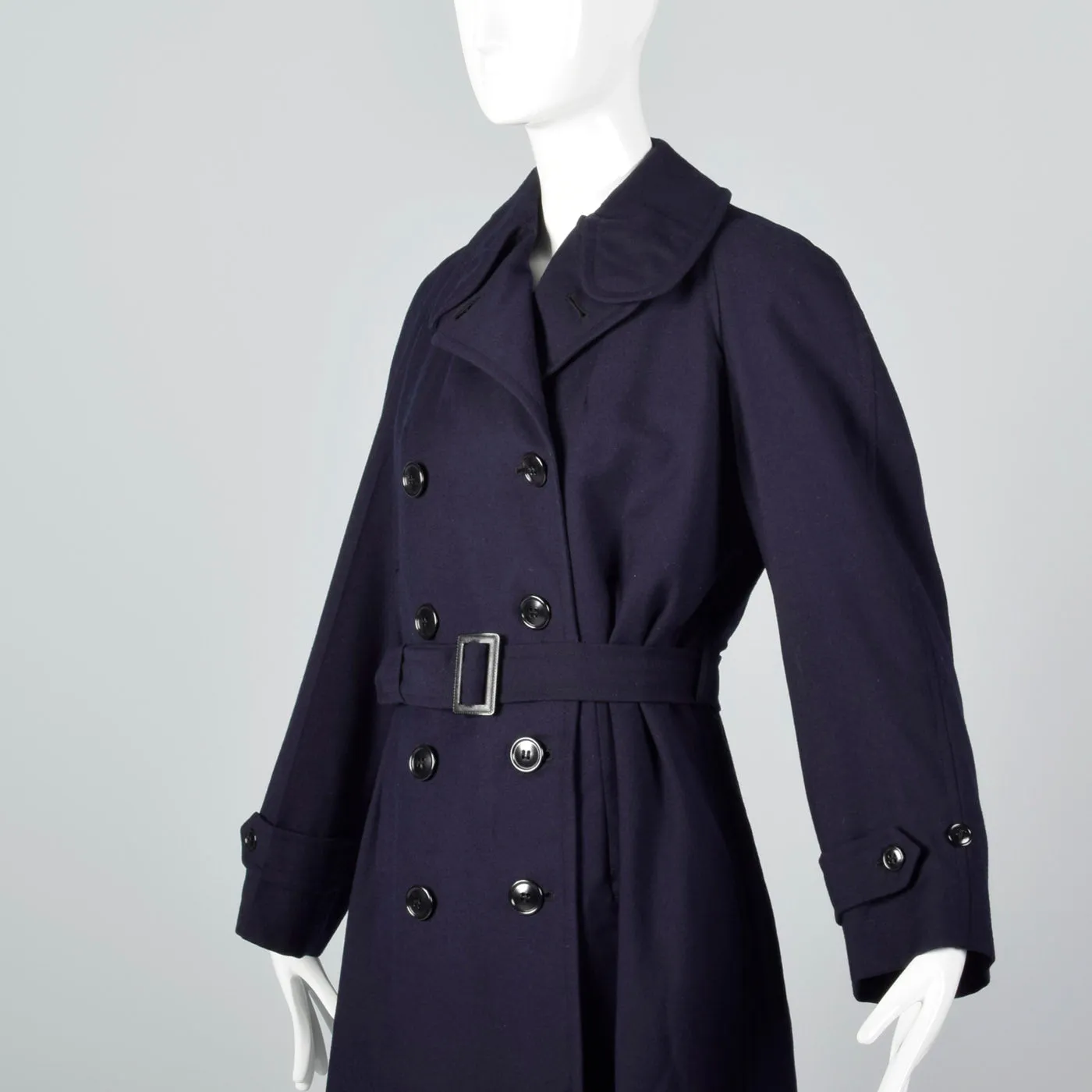 1960s Navy Blue Wool Trench Coat