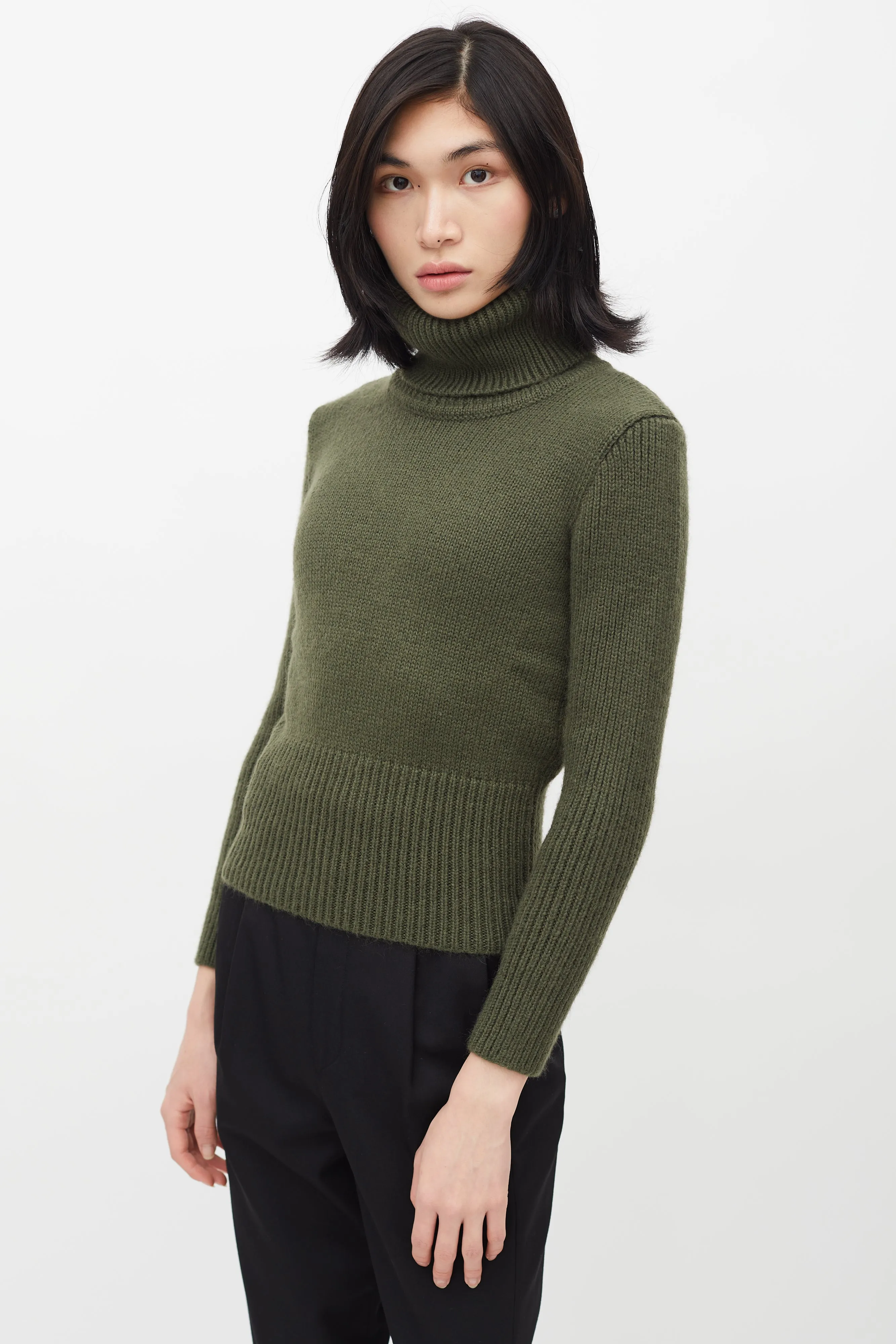 1970s Green Cropped Turtleneck Sweater