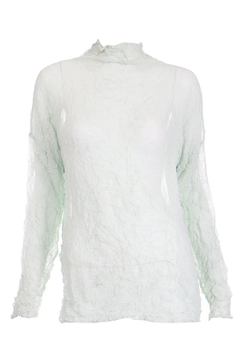 1980s Vintage Issey Miyake Permanente Mint Green Sheer Crinkle Top