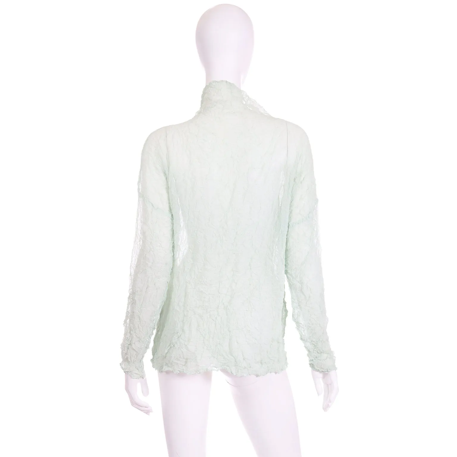 1980s Vintage Issey Miyake Permanente Mint Green Sheer Crinkle Top