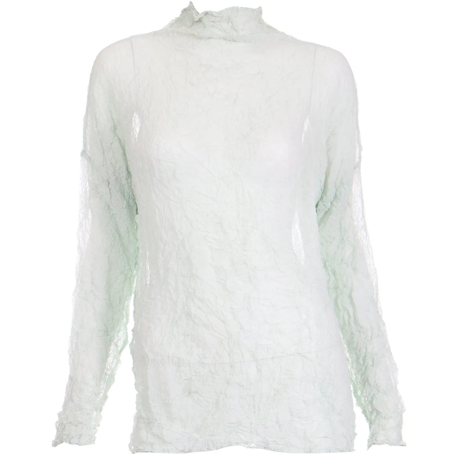 1980s Vintage Issey Miyake Permanente Mint Green Sheer Crinkle Top