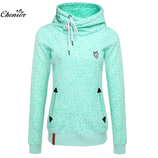 2016 New Fashion Spring Autumn Leopard Coat Women Casual Tops Long Sleeve Harajuku Hoodies Turtlenecks Pullover Outerwear Coat