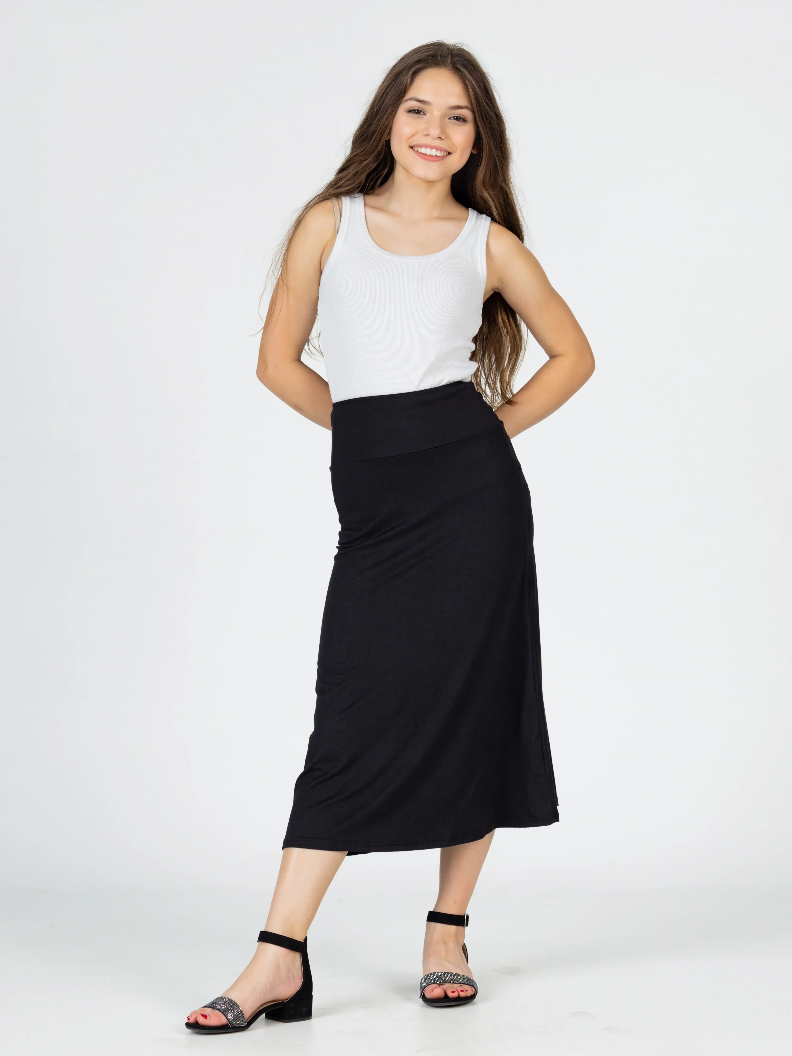 24seven Comfort Apparel Elastic Waistline Girls Maxi Skirt