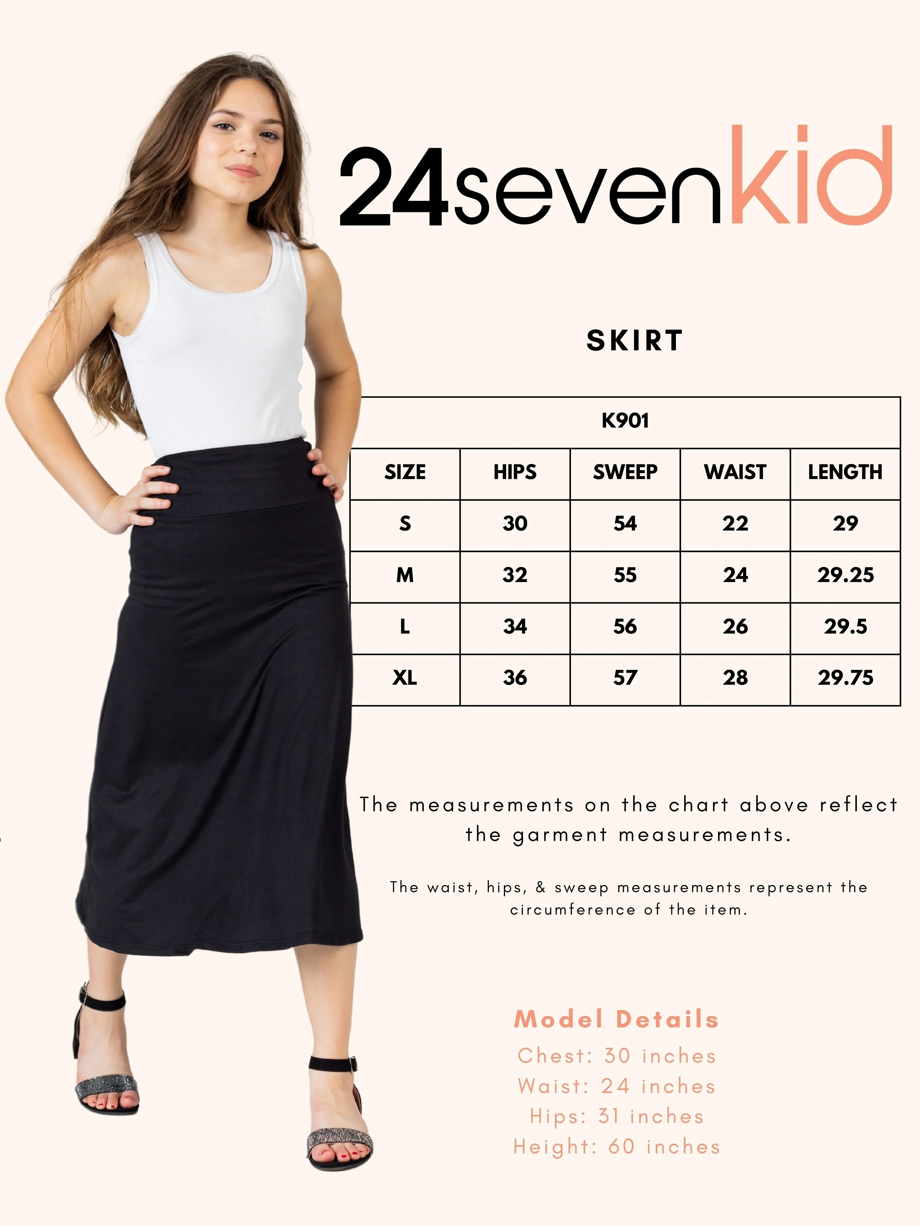 24seven Comfort Apparel Elastic Waistline Girls Maxi Skirt