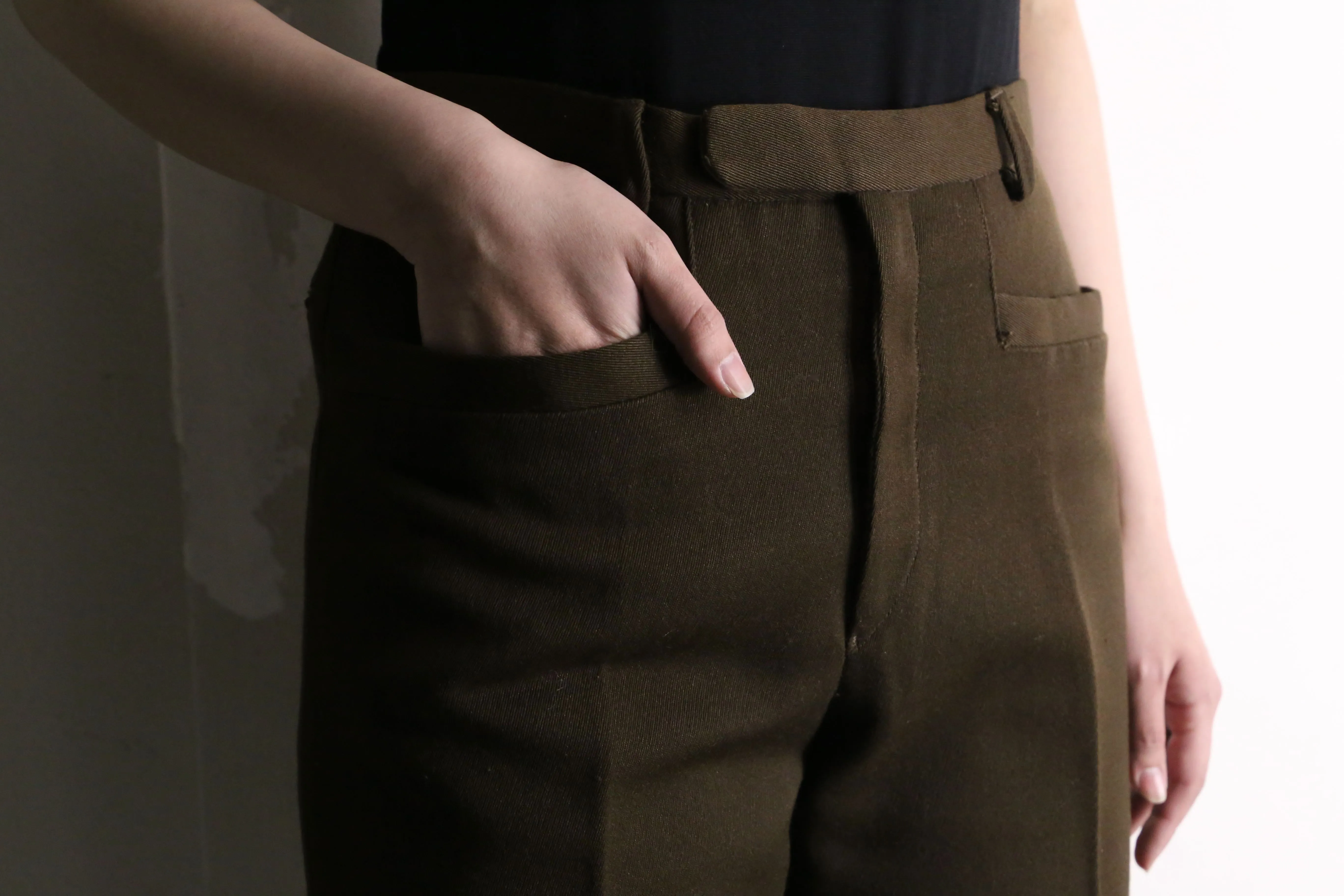 70's brown poly semi flare pants