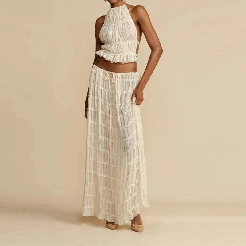 A&A Two Piece Backless Vacation Maxi Skirt Set