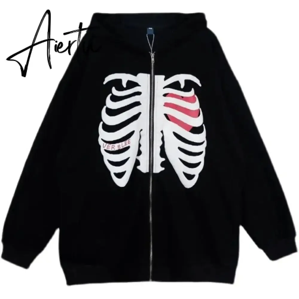 Aiertu Y2K Rhinestone Zip Up Oversized Sweatshirts Summer Goth Hoodies Women Grunge Hooded Jacket Streetwear Retro Clothe