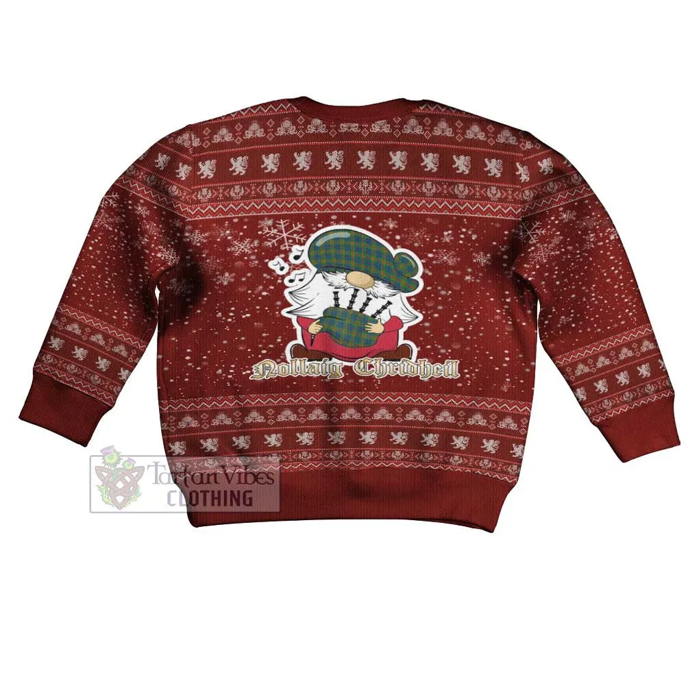 Aiton Clan Christmas Kid Ugly Sweater with Gnome Playing Bagpipes