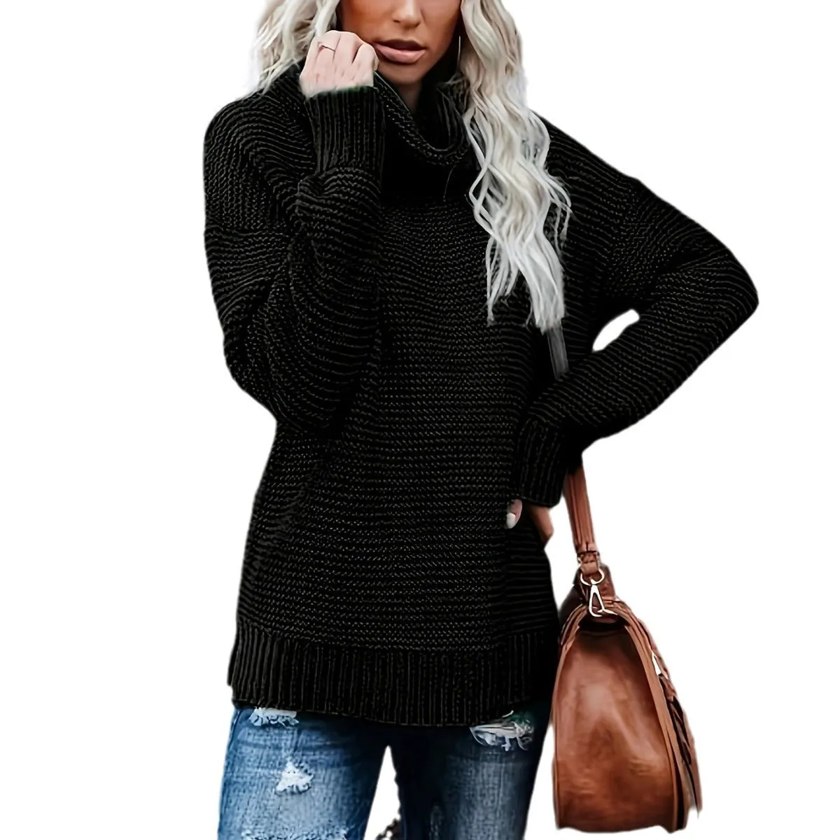 Amozae 1980s fashion trends Autumn and Winter Turtleneck Sweater Women's Pullover Loose Warm Inner Knitted Bottoming Shirt Women's Long Sleeve