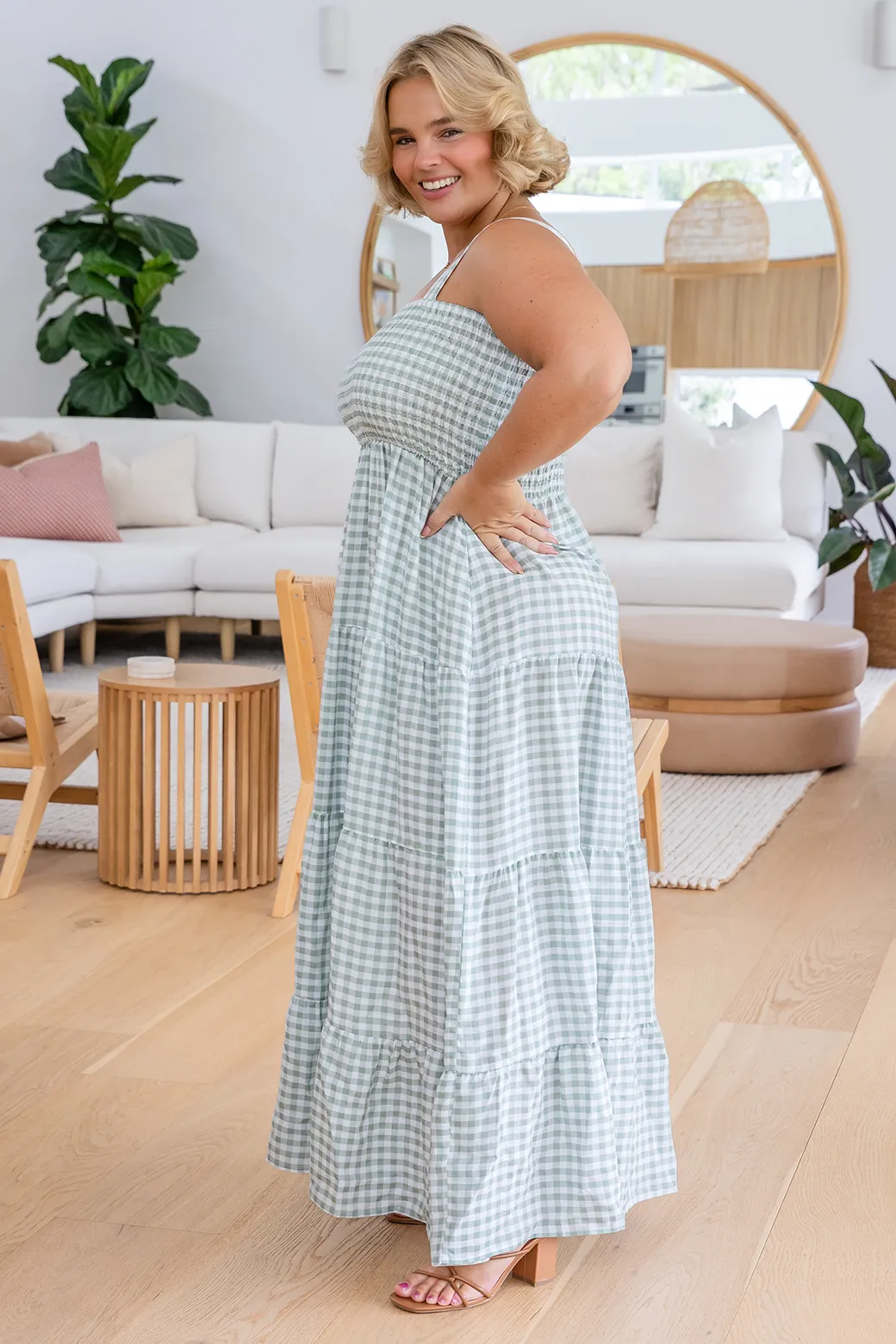 April Maxi Dress Sage Gingham