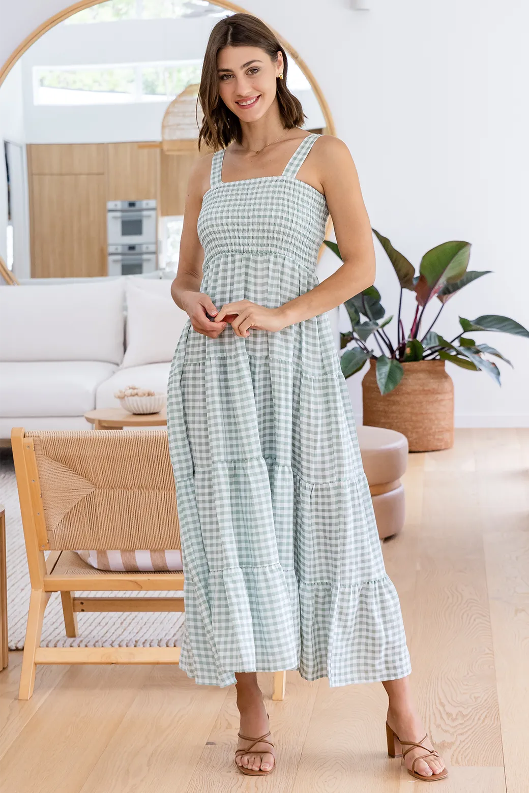 April Maxi Dress Sage Gingham