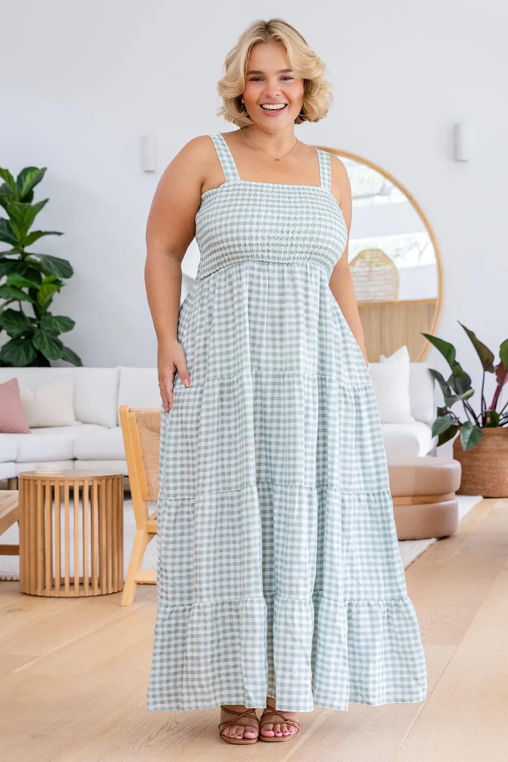 April Maxi Dress Sage Gingham