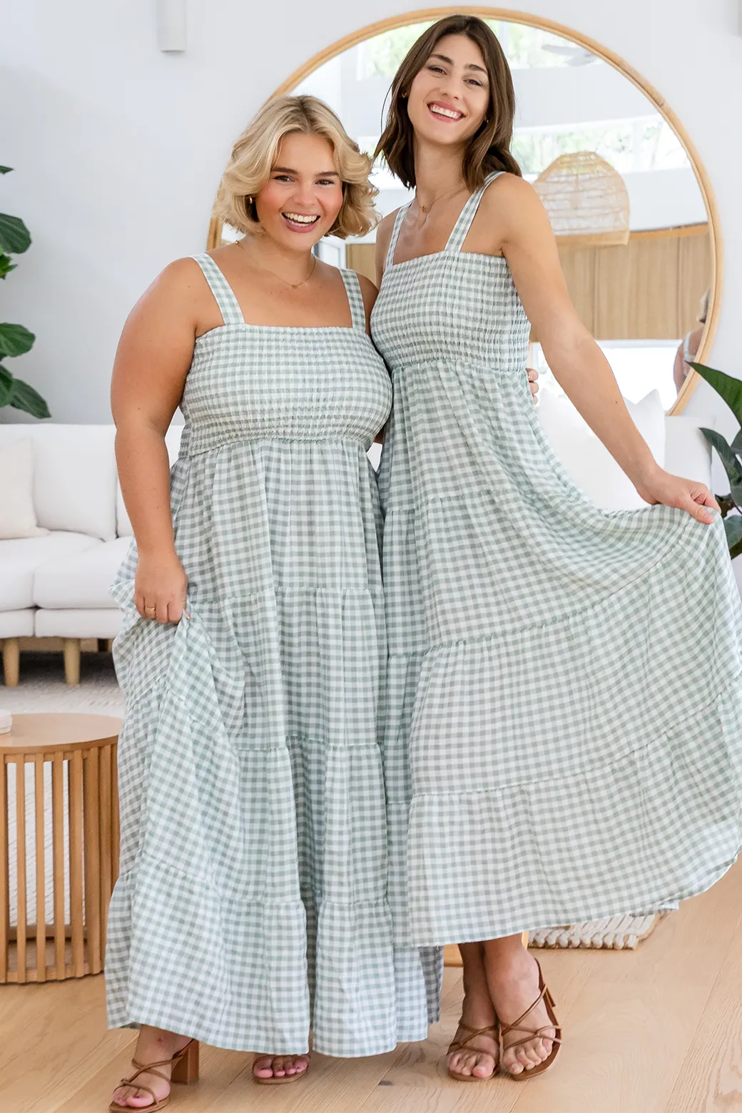 April Maxi Dress Sage Gingham