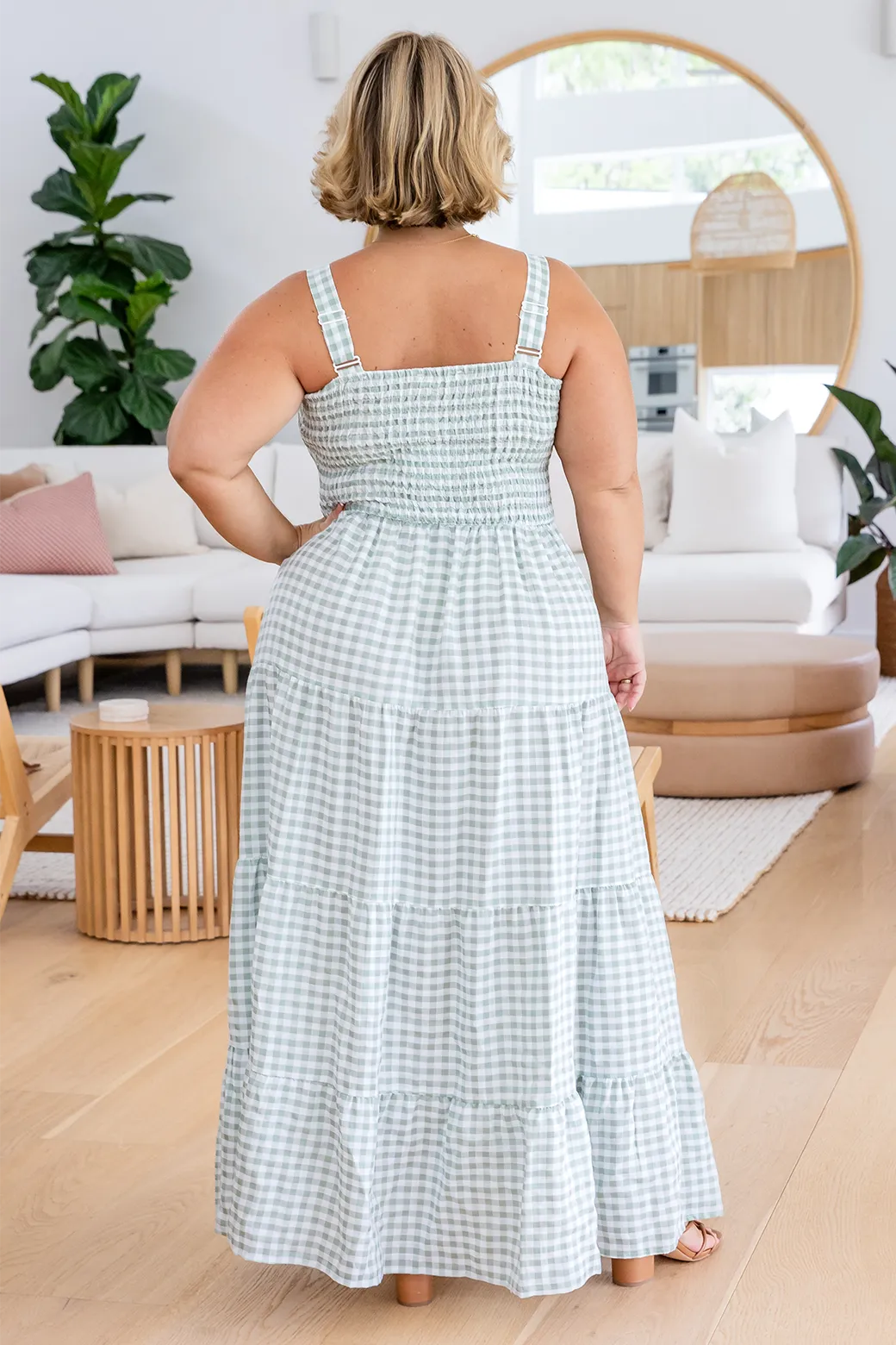 April Maxi Dress Sage Gingham