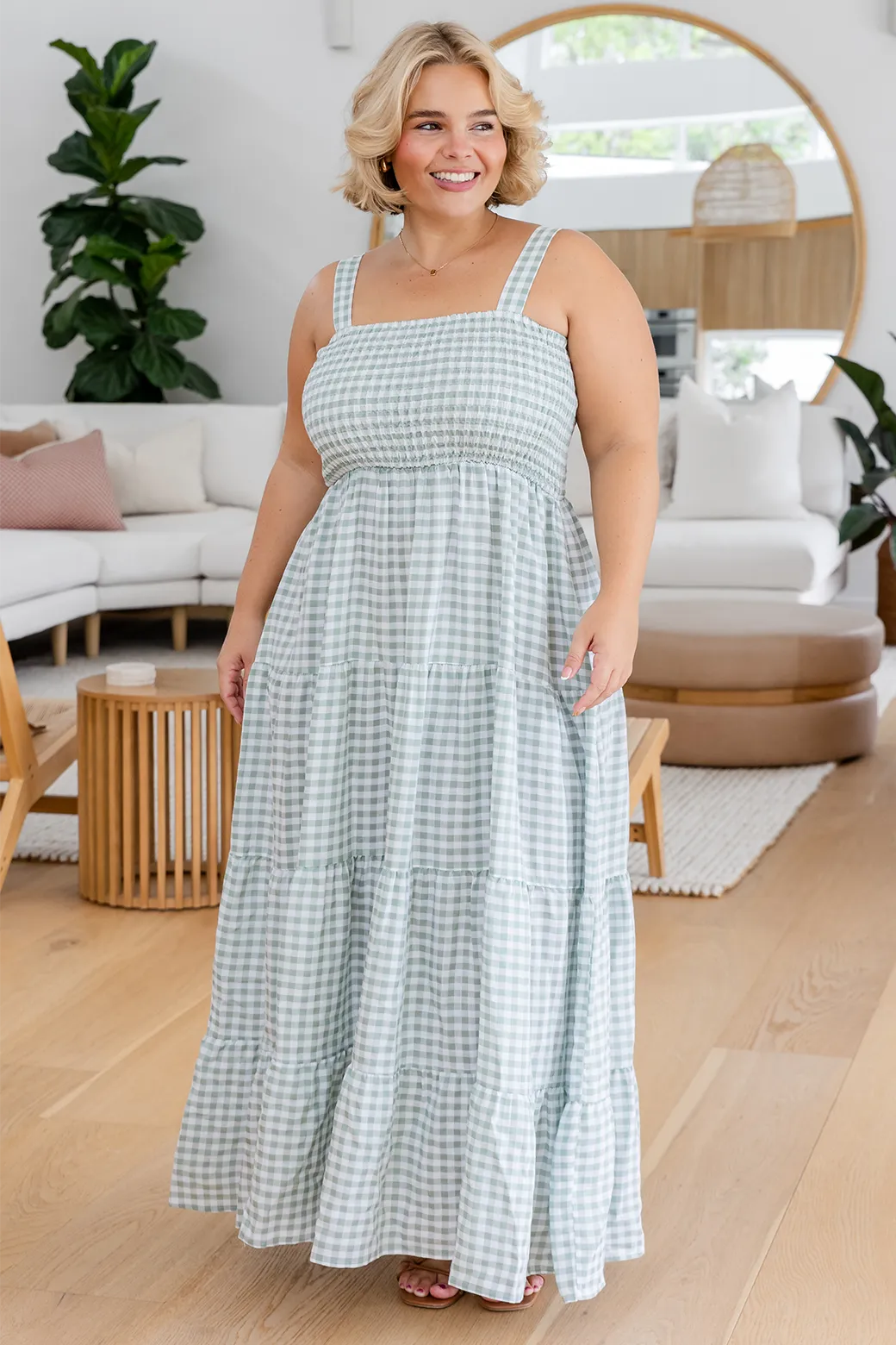 April Maxi Dress Sage Gingham