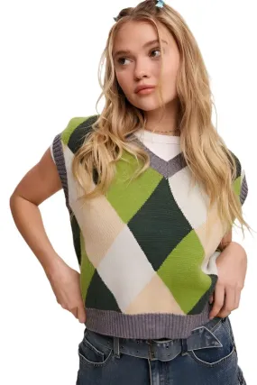 Argyle Cropped Sweater Vest