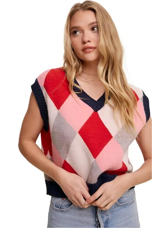 Argyle Cropped Sweater Vest