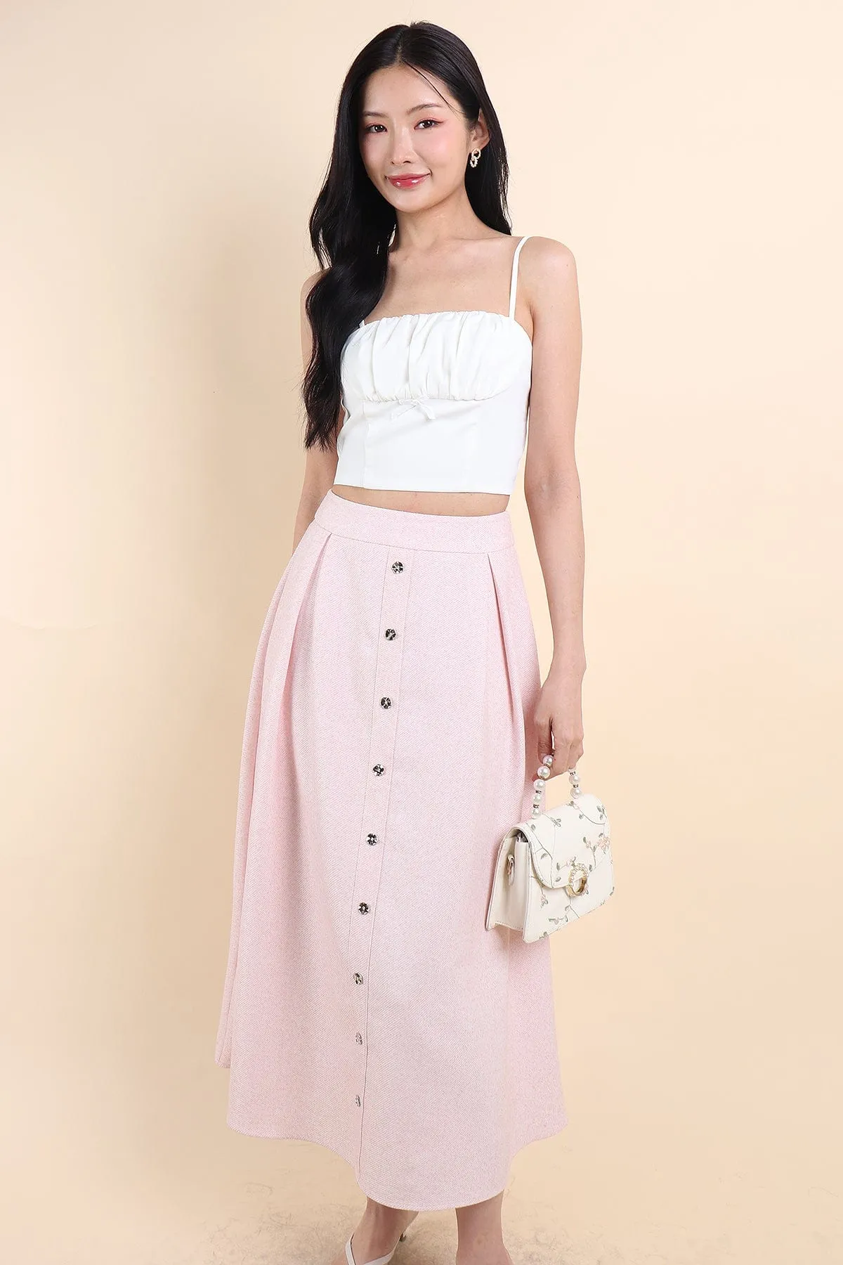 ARIEL BUTTON MAXI SKIRT IN PINK