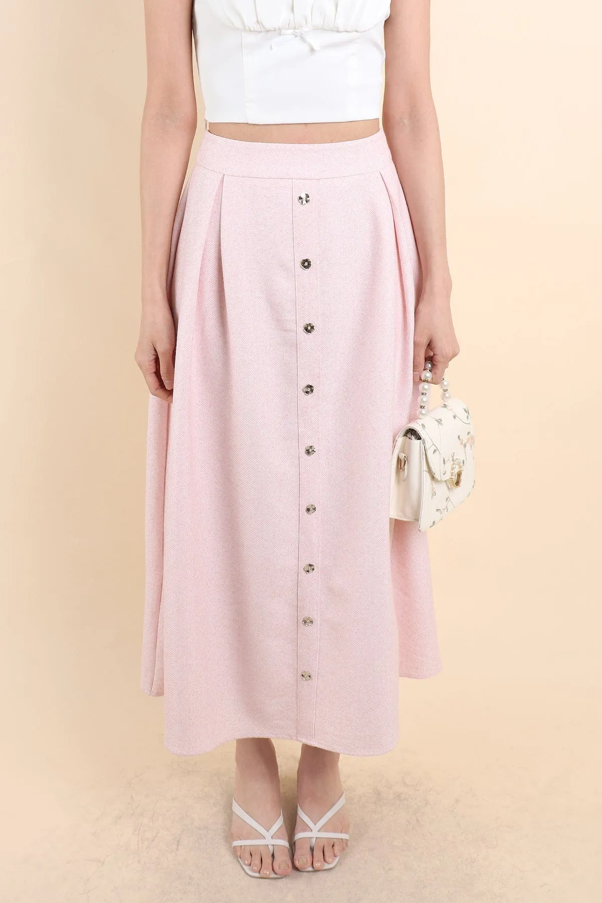 ARIEL BUTTON MAXI SKIRT IN PINK