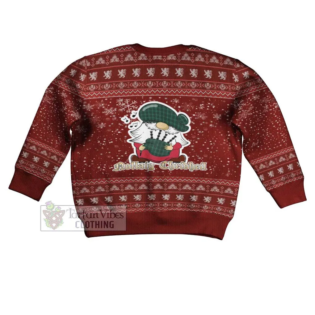 Armagh County Ireland Clan Christmas Kid Ugly Sweater with Gnome Playing Bagpipes