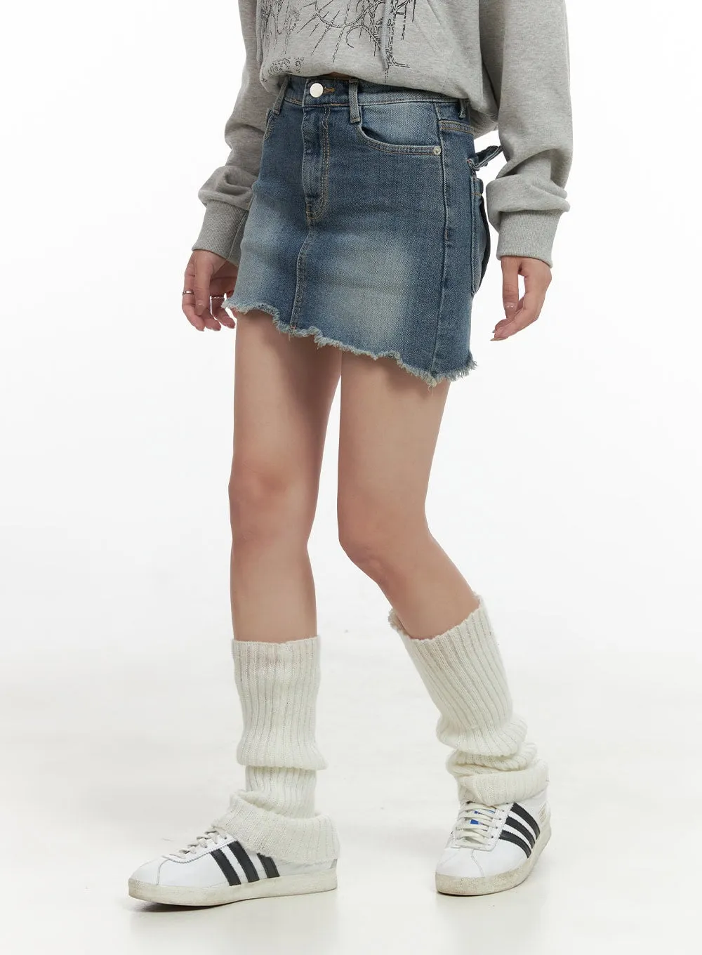 Asymmetrical Distressed Denim Mini Skirt CG421