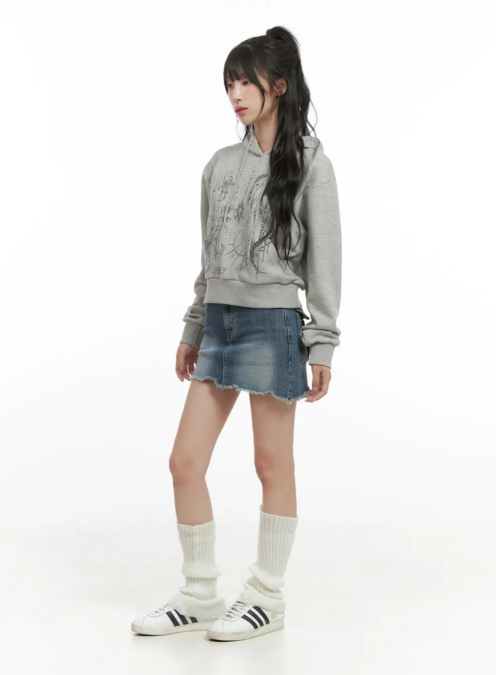 Asymmetrical Distressed Denim Mini Skirt CG421