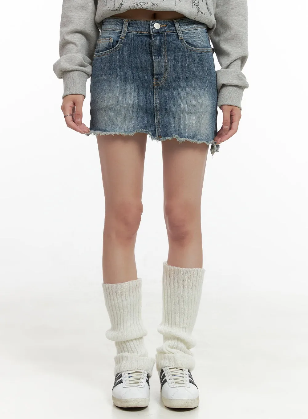 Asymmetrical Distressed Denim Mini Skirt CG421