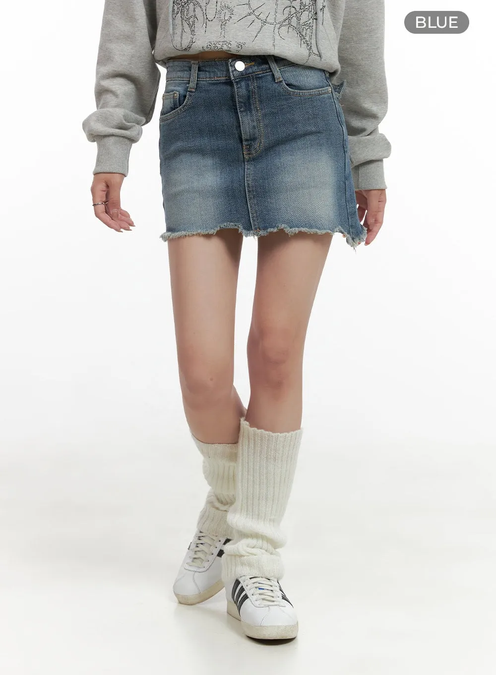 Asymmetrical Distressed Denim Mini Skirt CG421