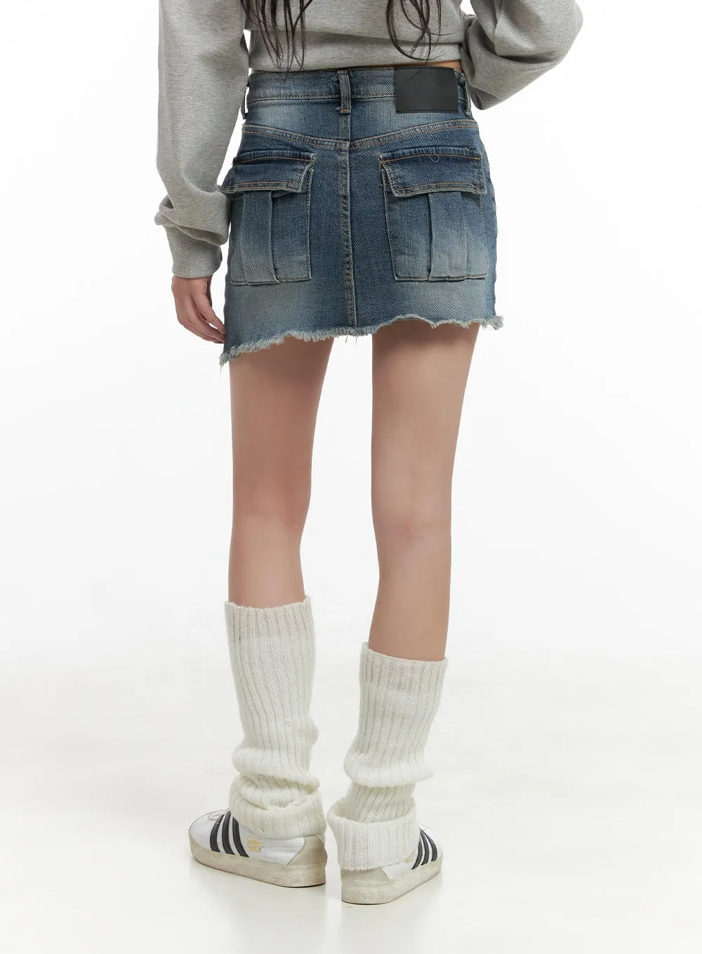 Asymmetrical Distressed Denim Mini Skirt CG421