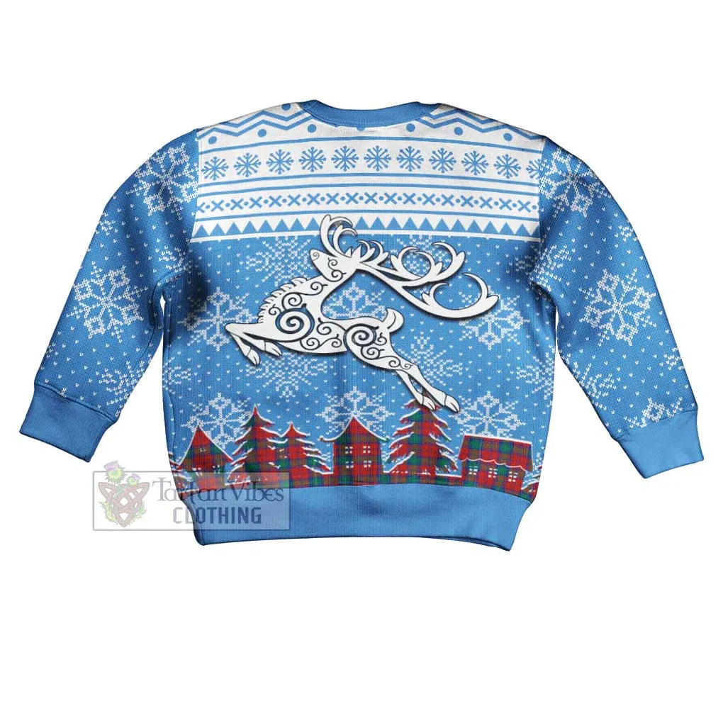 Auchinleck (Affleck) Clan Christmas Kid Ugly Sweater with Tartan and Celtic Reindeer Style