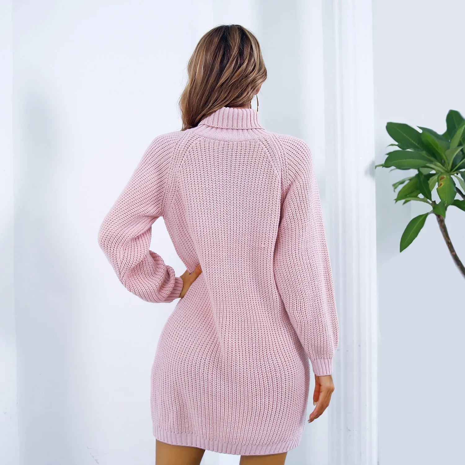 Autumn And Winter European And American Leisure Clinch Turtleneck Long Sleeve Base Sweater Dress