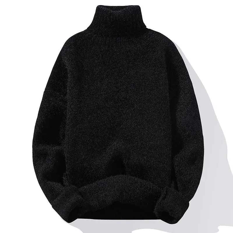 Autumn And Winter Thickened Mink-like Wool Trendy Solid Color Casual Turtleneck Knitwear Sweater