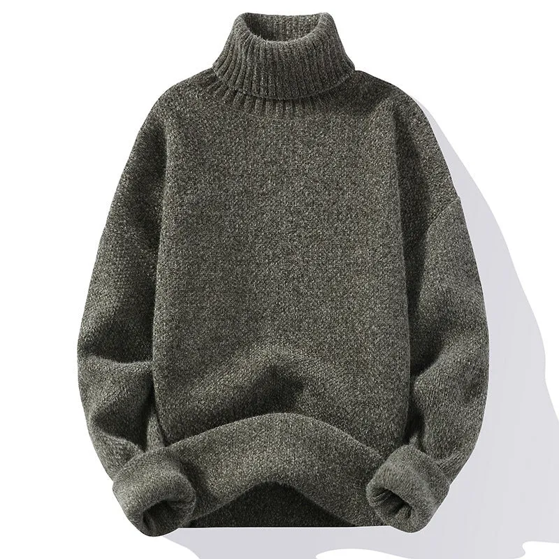 Autumn And Winter Thickened Mink-like Wool Trendy Solid Color Casual Turtleneck Knitwear Sweater