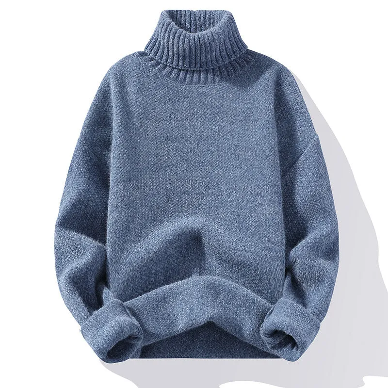 Autumn And Winter Thickened Mink-like Wool Trendy Solid Color Casual Turtleneck Knitwear Sweater