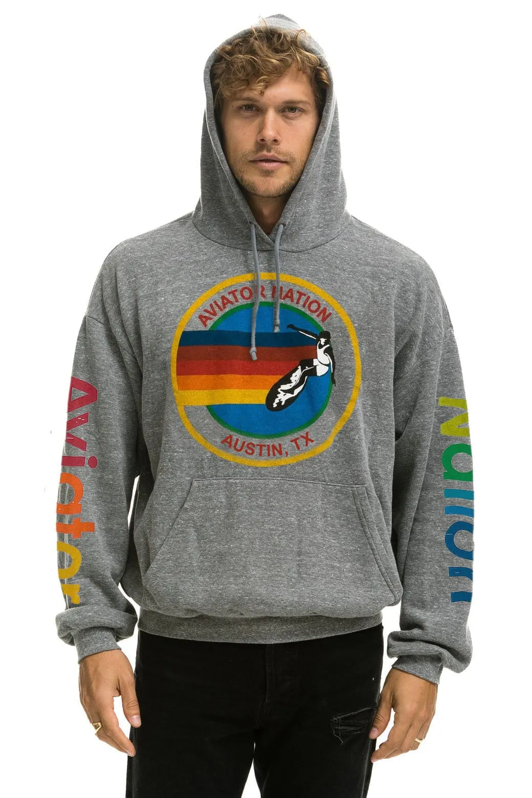 AVIATOR NATION AUSTIN RELAXED PULLOVER HOODIE - HEATHER GREY