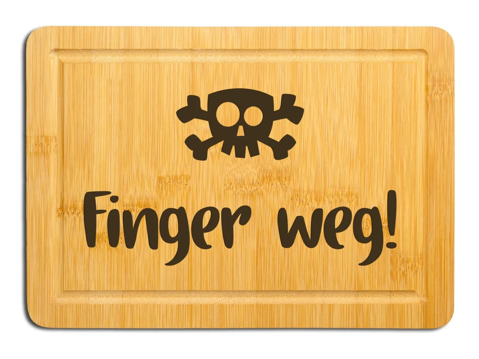 Bambus Schneidebrett - Finger weg! Totenkopf