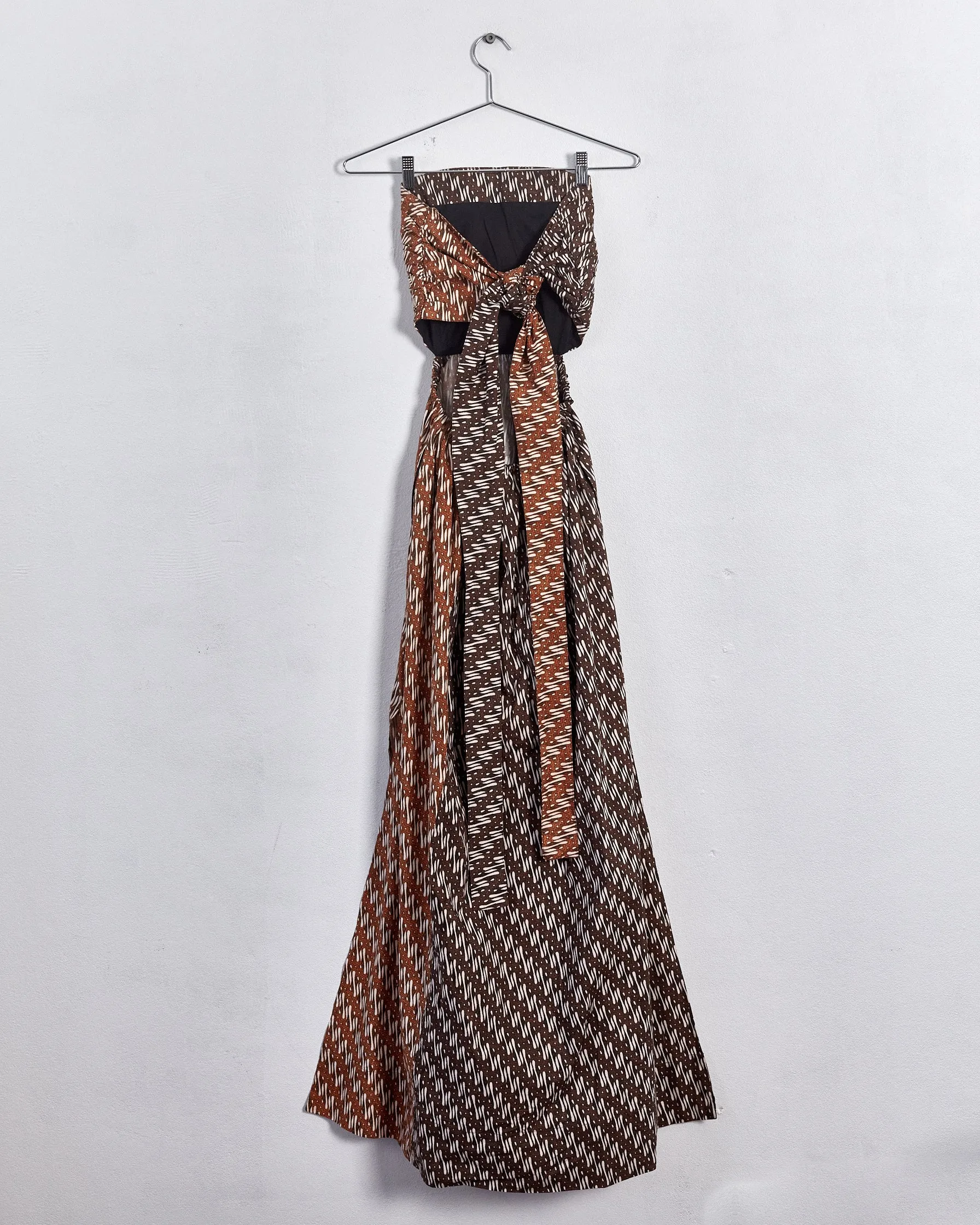 Bassike strapless batik print maxidress, brown, 8