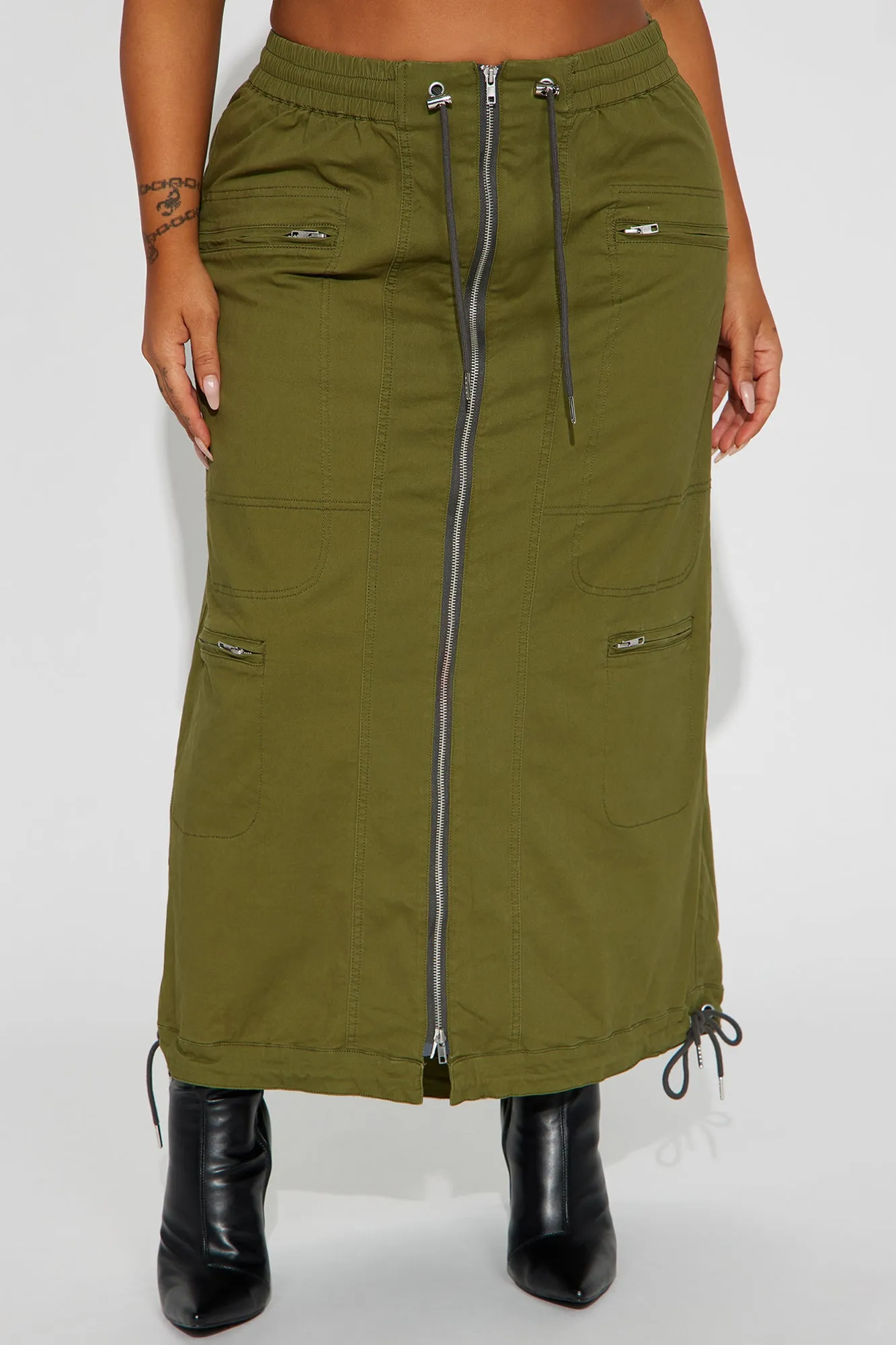 Be The Moment Cargo Maxi Skirt - Olive