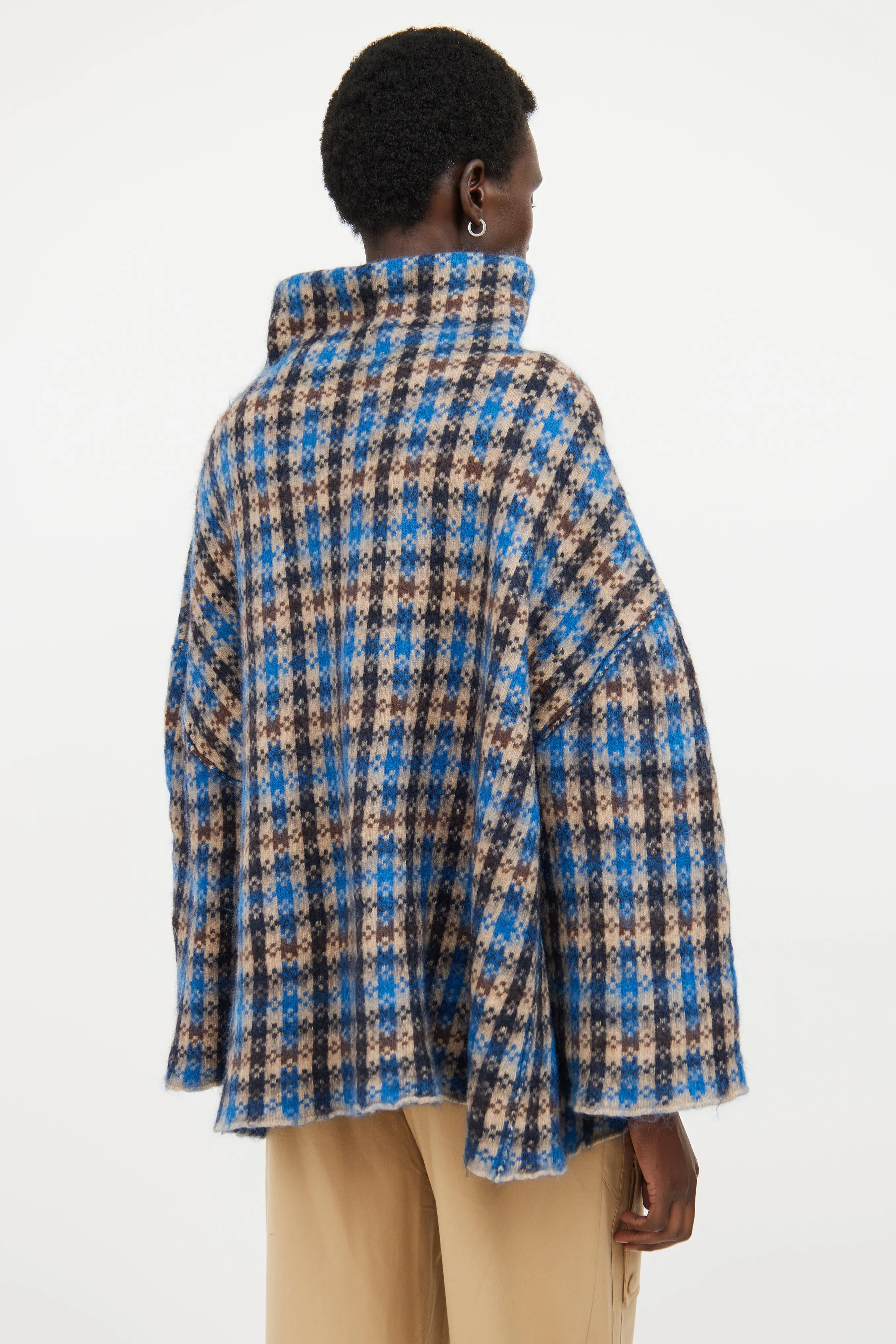 Beige & Blue Wool Plaid Sweater