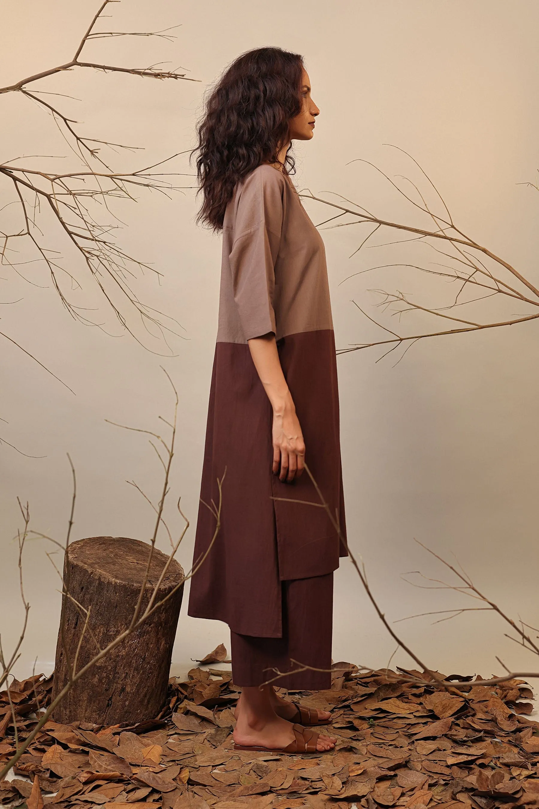 Beige & Brown Dual Ruka Tunic