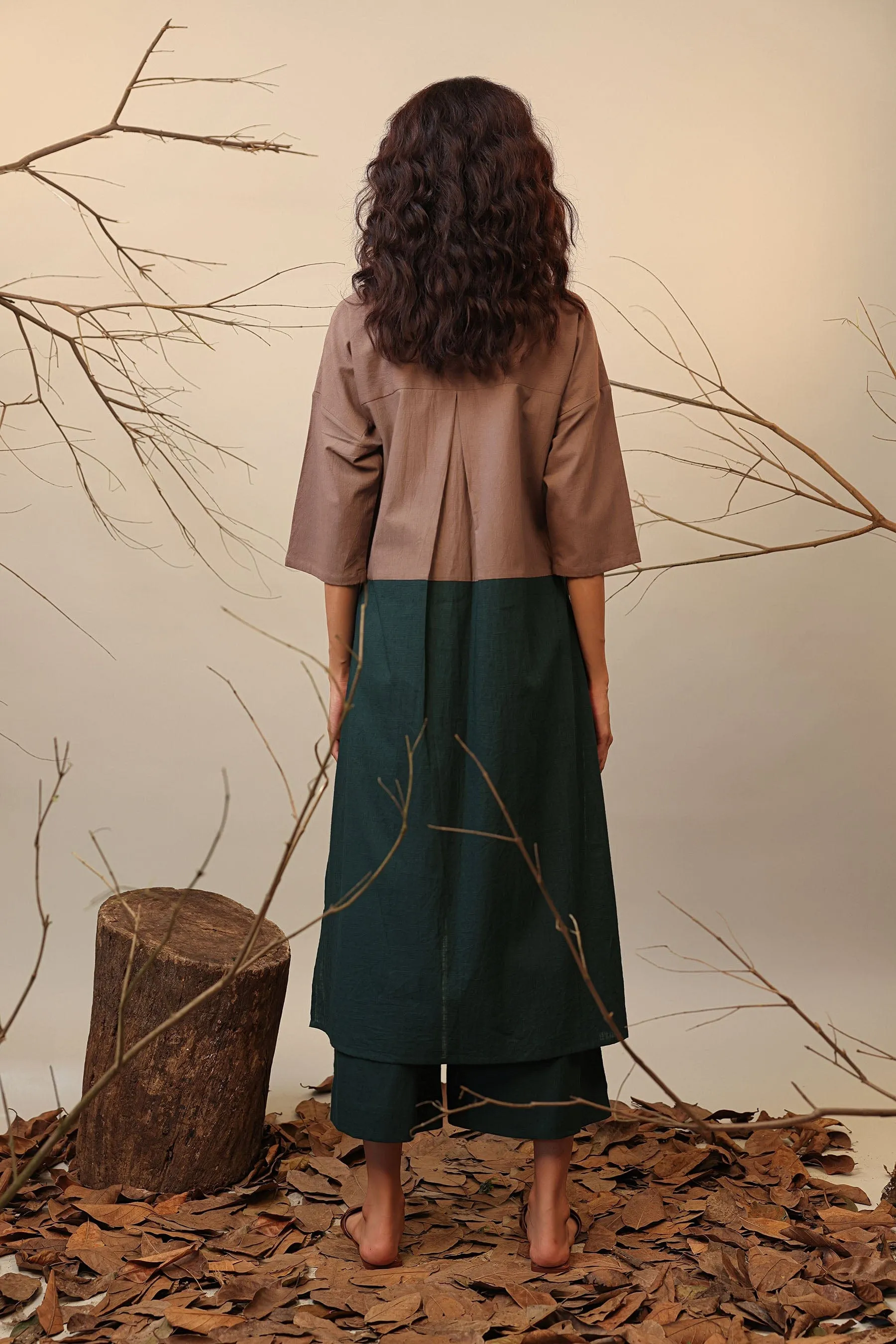 Beige & Green Dual Ruka Tunic