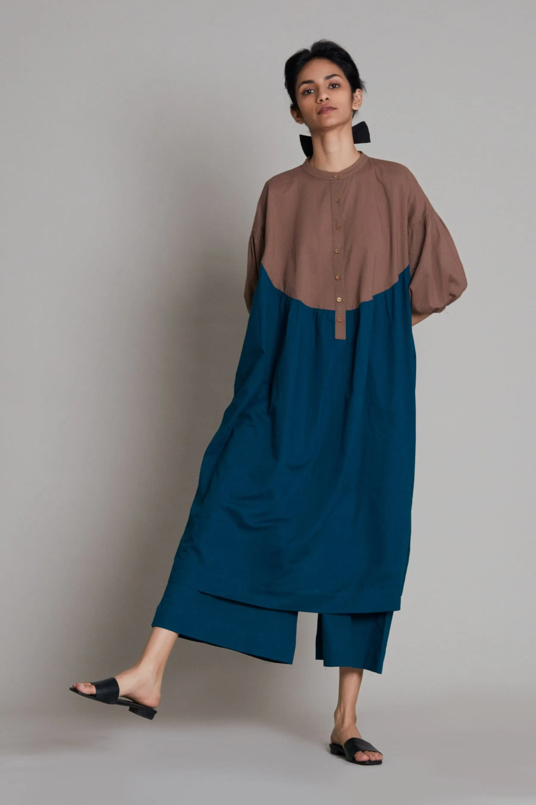 Beige & Teal Blue CB Acra Tunic Set