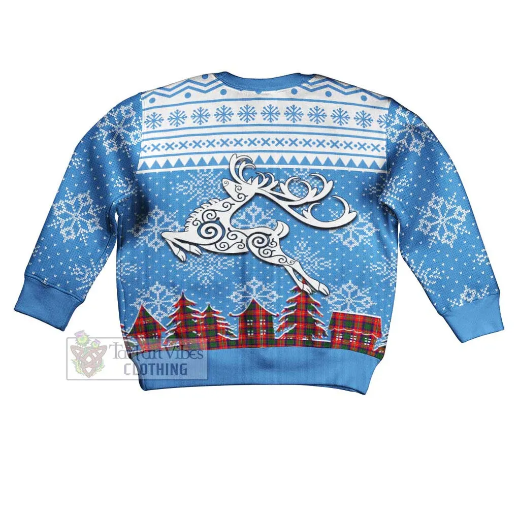 Belshes (Belsches) Clan Christmas Kid Ugly Sweater with Tartan and Celtic Reindeer Style