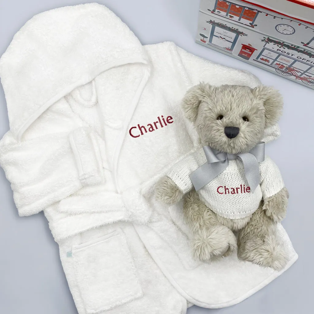 Berkeley Bear’s Personalised Christmas Bathrobe Set, Red